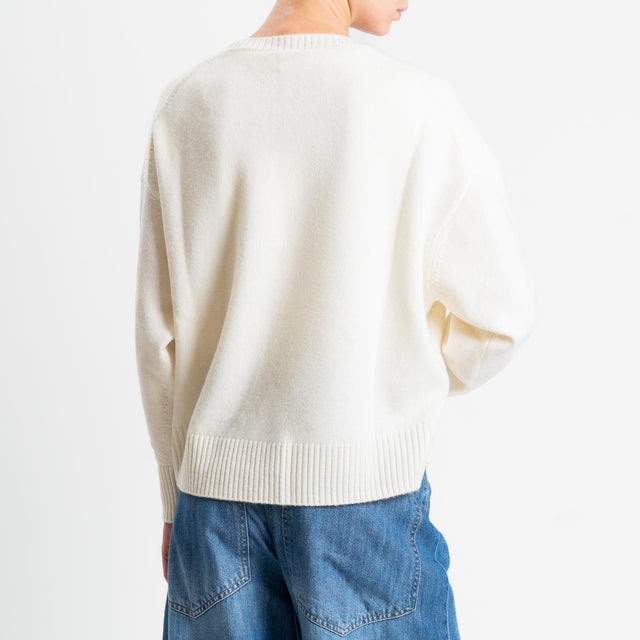 Tensione in-Maglia girocollo bordi a coste 100% LANA - panna