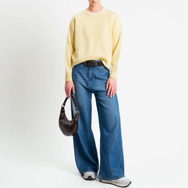 Tensione in-Maglia girocollo bordi a coste 100% LANA - giallo