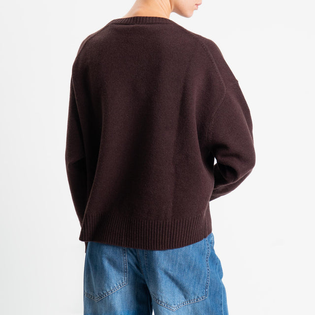 Tensione in-Maglia girocollo bordi a coste 100% LANA - moro