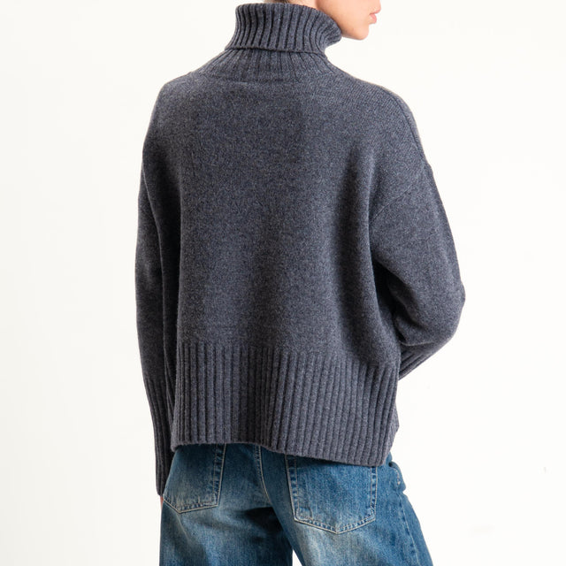 Tensione in-Maglia collo alto 100 % lana - antracite