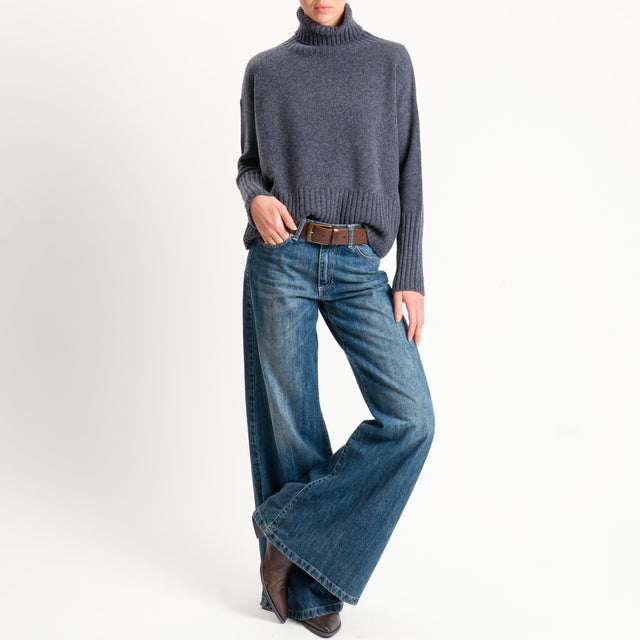 Tensione in-Maglia collo alto 100 % lana - antracite