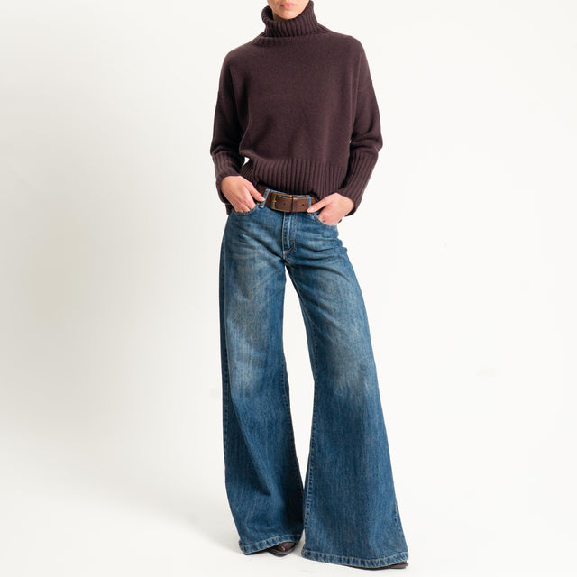 Tensione in-Maglia collo alto 100 % lana - moro