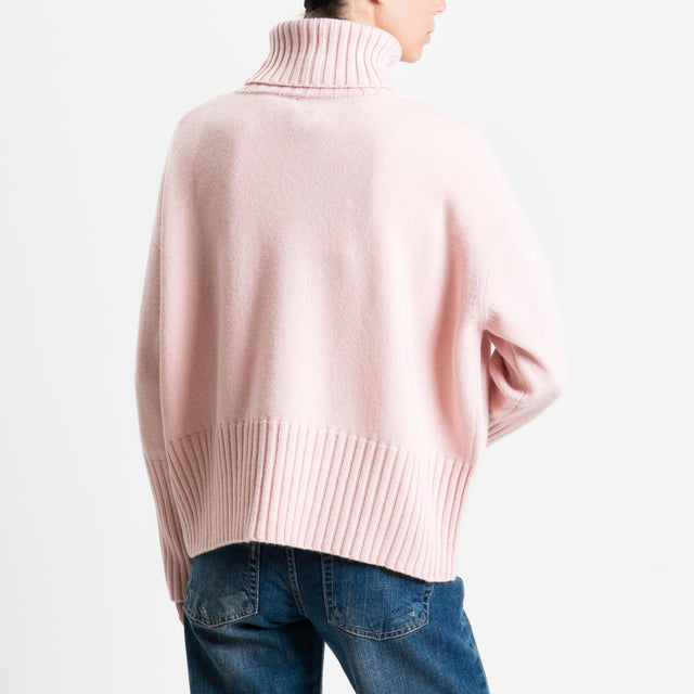Tensione in-Maglia collo alto 100 % lana - rosa
