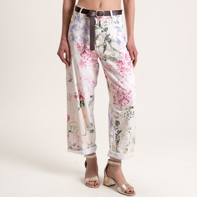 Tensione in-Pantalone fantasia floreale con cintura - latte/rosa/verde