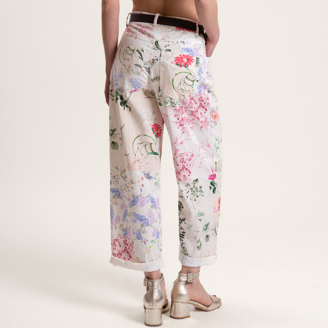 Tensione in-Pantalone fantasia floreale con cintura - latte/rosa/verde