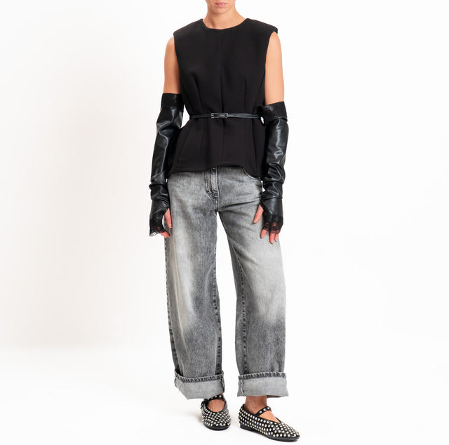 Tensione in-Top spalline manicotti similpelle - nero/nero