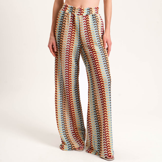 Tensione in-Pantalone fantasia optical elastico vita - azzuro/india/moro
