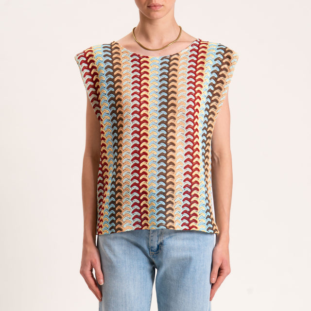 Tensione in-Maglia smanicata fantasia optical - azzurro/india/moro