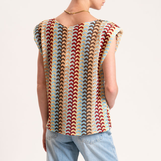 Tensione in-Maglia smanicata fantasia optical - azzurro/india/moro
