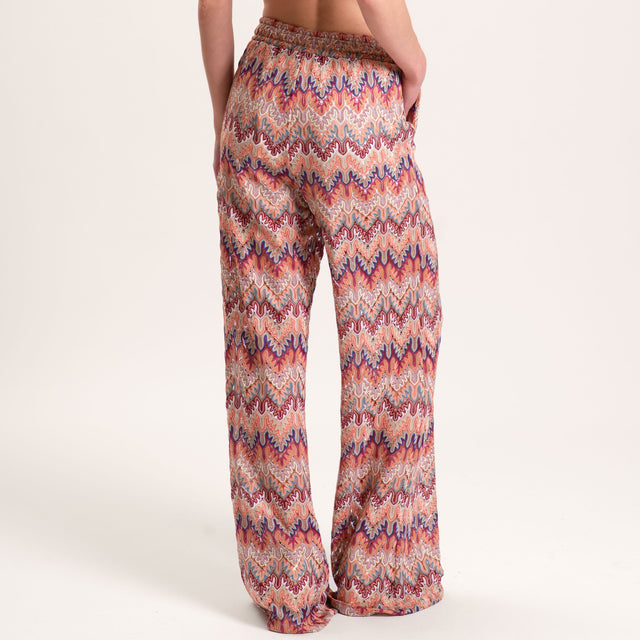 Tensione in-Pantalone fantasia traforata elastico in vita - multicolor rosato