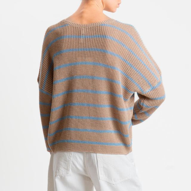 Tensione in-Maglia a righe girocollo coste inglesi - beige/azzurro