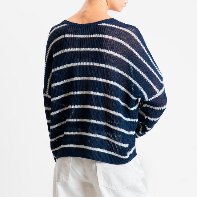 Tensione in-Maglia a righe girocollo coste inglesi - blu/panna