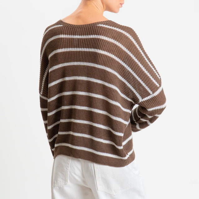 Tensione in-Maglia a righe girocollo coste inglesi - cioccolato/panna