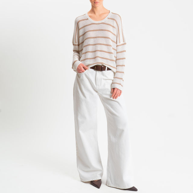 Tensione in-Maglia a righe girocollo coste inglesi - panna/beige