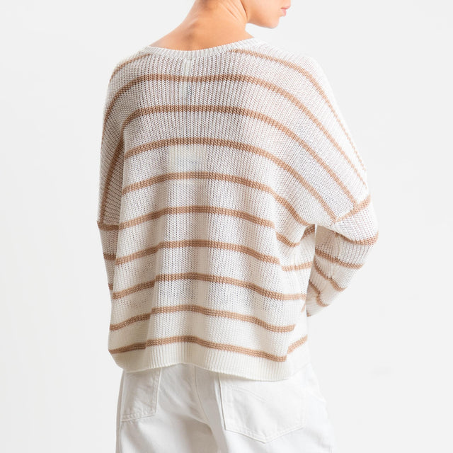 Tensione in-Maglia a righe girocollo coste inglesi - panna/beige
