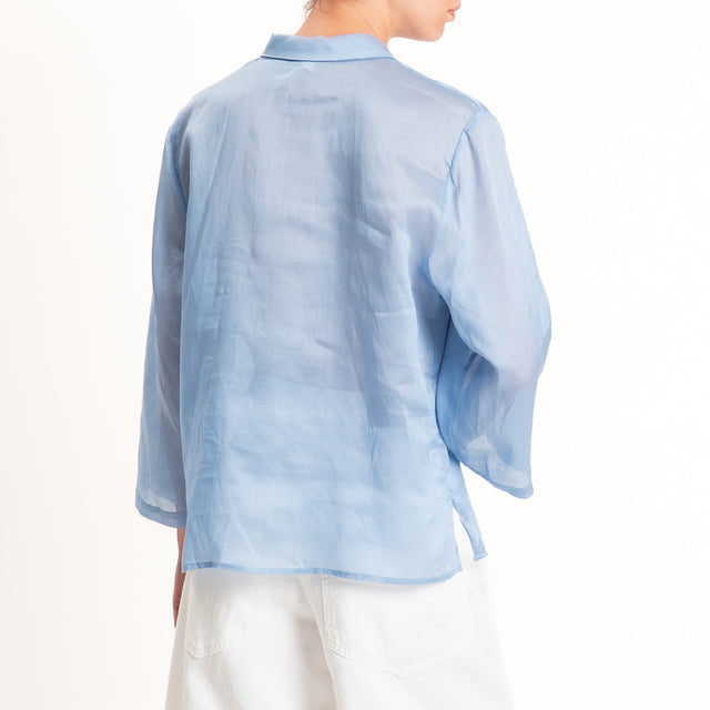 Tensione in-Camicia mussola taschino animalier - celeste