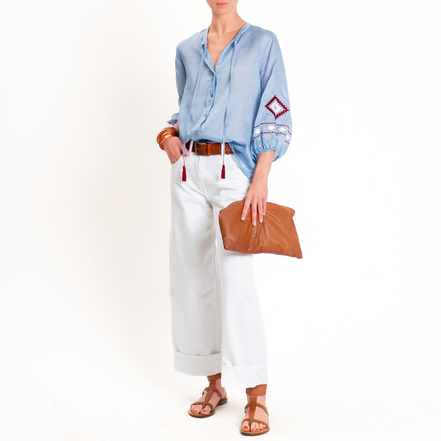 Tensione in-Camicia lyocell con ricami - celeste/india