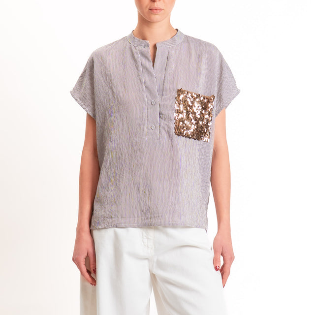 Tensione in-Camicia a righe taschino paillettes - moro/bianco/bronzo