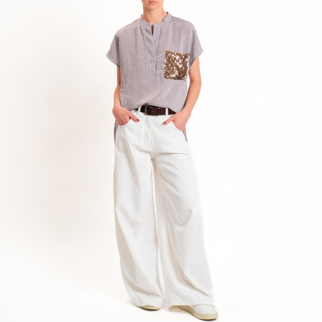 Tensione in-Camicia a righe taschino paillettes - moro/bianco/bronzo