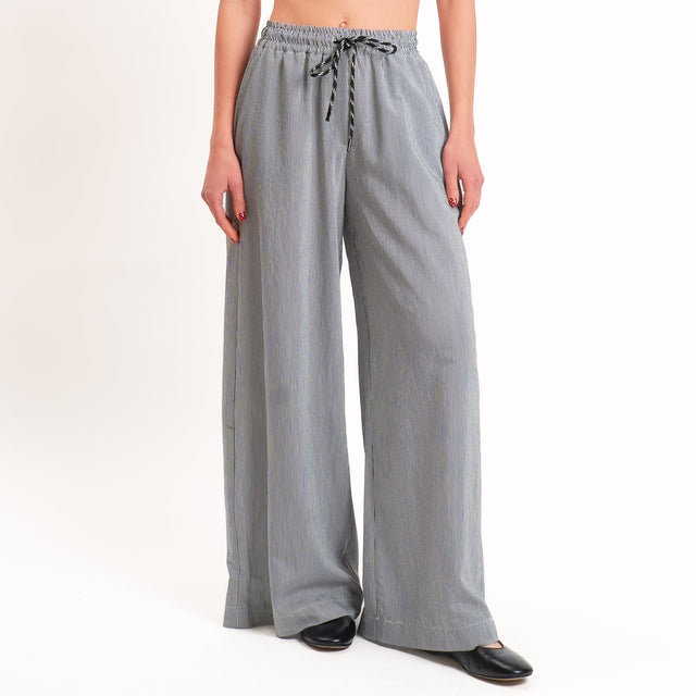 Tensione in-Pantalone a righe wide leg con coulisse - nero/bianco