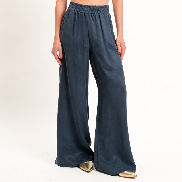 Tensione in-Completo top + pantalone tessuto cupro - blu