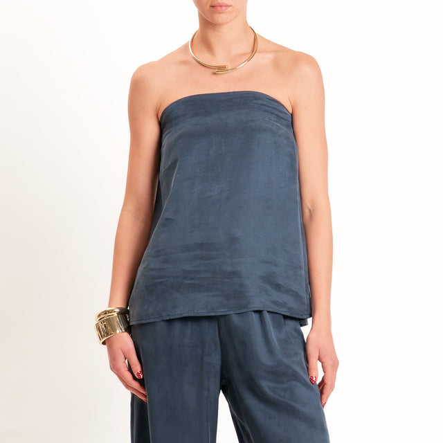 Tensione in-Completo top + pantalone tessuto cupro - blu