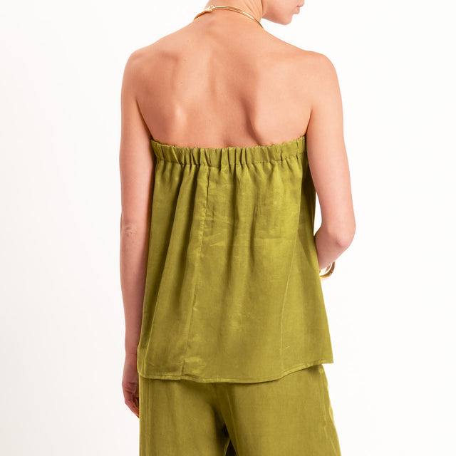 Tensione in-Completo top + pantalone tessuto cupro - oliva