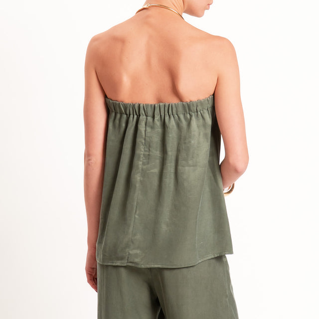 Tensione in-Completo top + pantalone tessuto cupro - militare