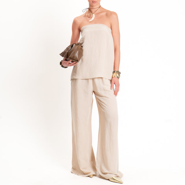 Tensione in-Completo top e pantalone misto lino - gesso