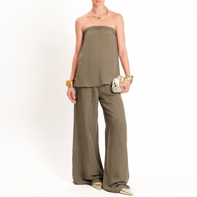 Tensione in-Completo top e pantalone misto lino - militare