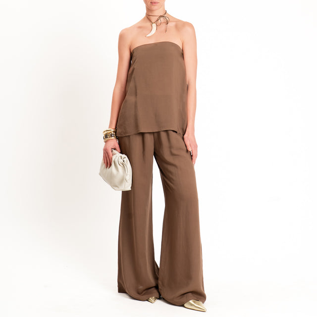 Tensione in-Completo top e pantalone misto lino - tabacco