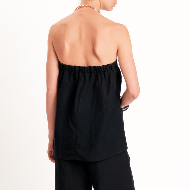 Tensione in-Completo top e pantalone misto lino - nero