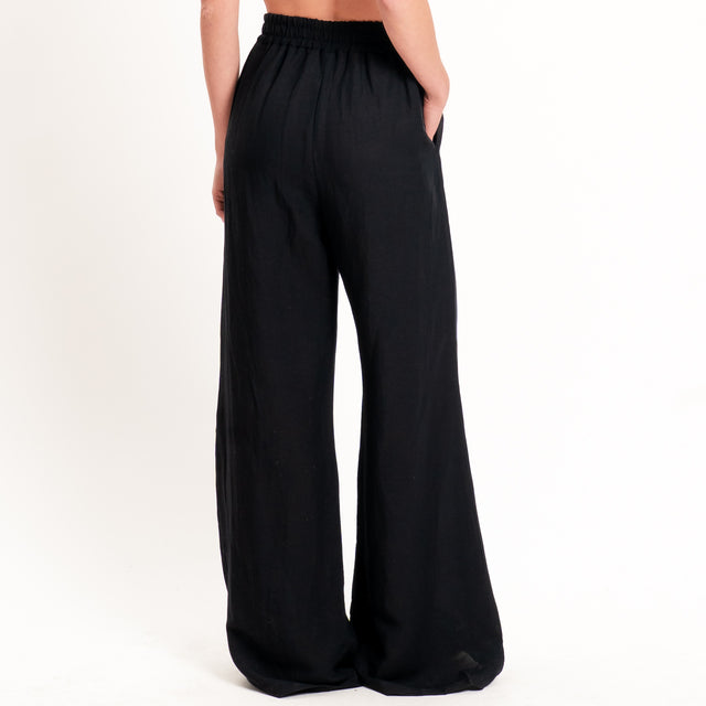 Tensione in-Completo top e pantalone misto lino - nero