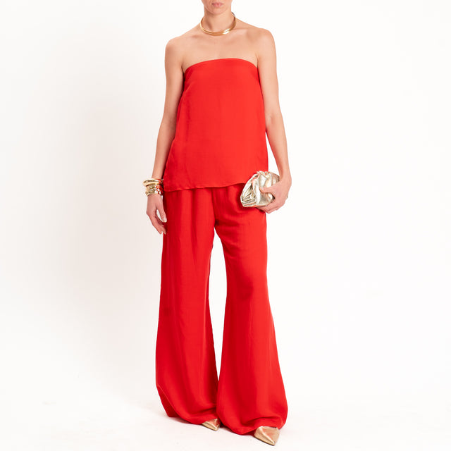 Tensione in-Completo top e pantalone misto lino - rosso