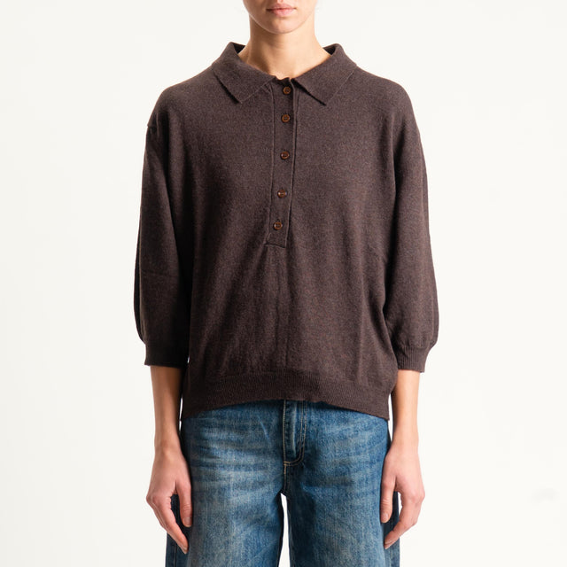 Vicolo-Maglia collo polo misto cashmere - moro