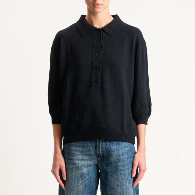 Vicolo-Maglia collo polo misto cashmere - nero