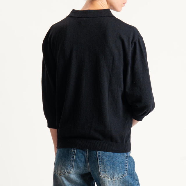 Vicolo-Maglia collo polo misto cashmere - nero