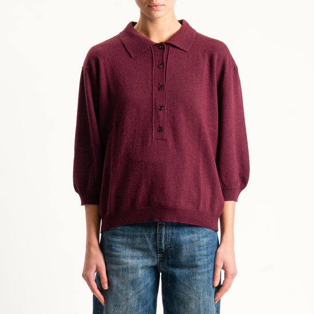 Vicolo-Maglia collo polo misto cashmere - vino