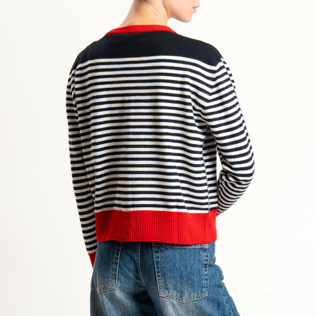Vicolo-Cardigan a righe lana e cashmere - latte/nero/rosso