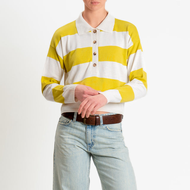 Vicolo-Maglia polo a righe - burro/olio