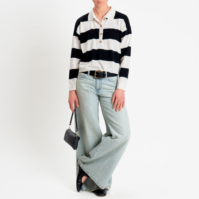 Vicolo-Maglia polo a righe - burro/nero