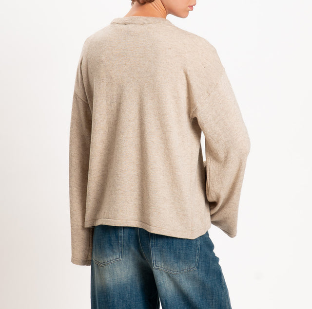 Vicolo-Maglia scatola misto cashmere manica ampia - beige melange