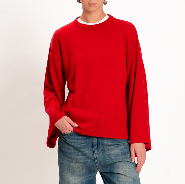 Vicolo-Maglia scatola misto cashmere manica ampia - rosso