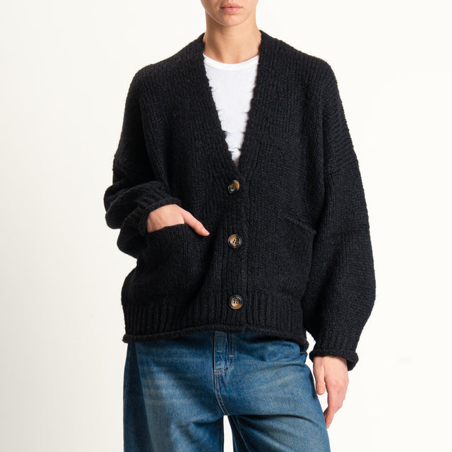 Vicolo-Cardigan misto alpaca con tasche - nero