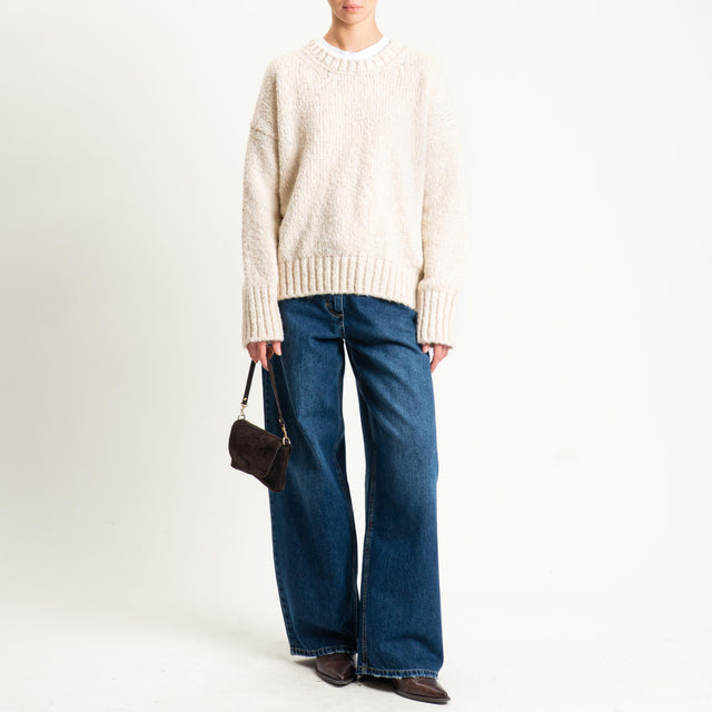 Vicolo-Maglia girocollo bordi a coste misto lana - burro