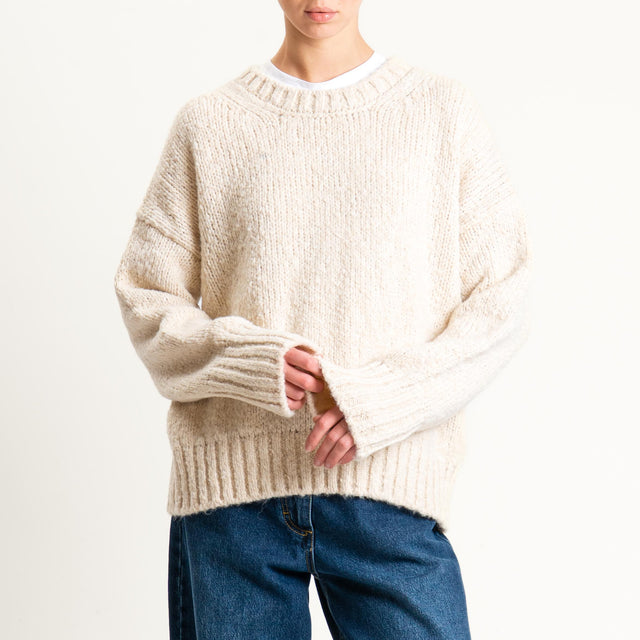 Vicolo-Maglia girocollo bordi a coste misto lana - burro