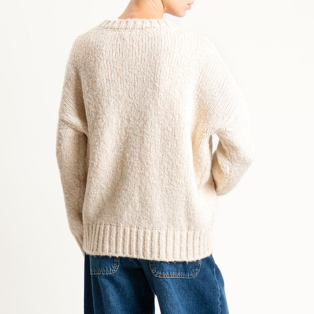 Vicolo-Maglia girocollo bordi a coste misto lana - burro