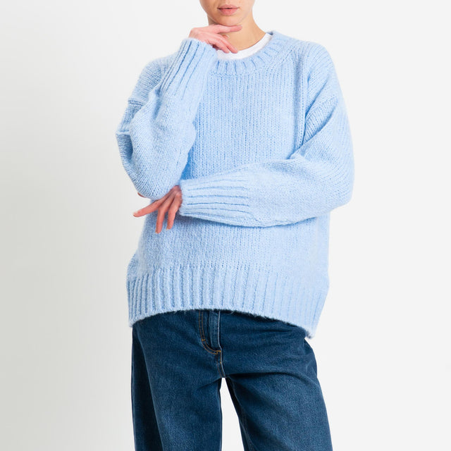 Vicolo-Maglia girocollo bordi a coste misto lana - cielo