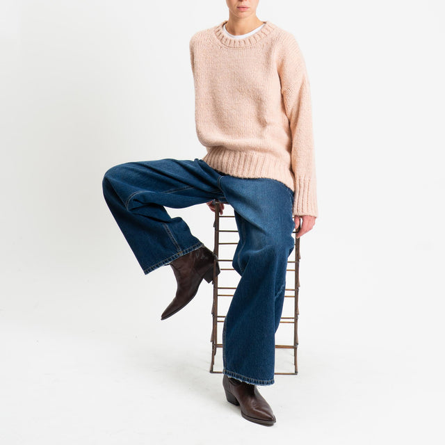 Vicolo-Maglia girocollo bordi a coste misto lana - cipria