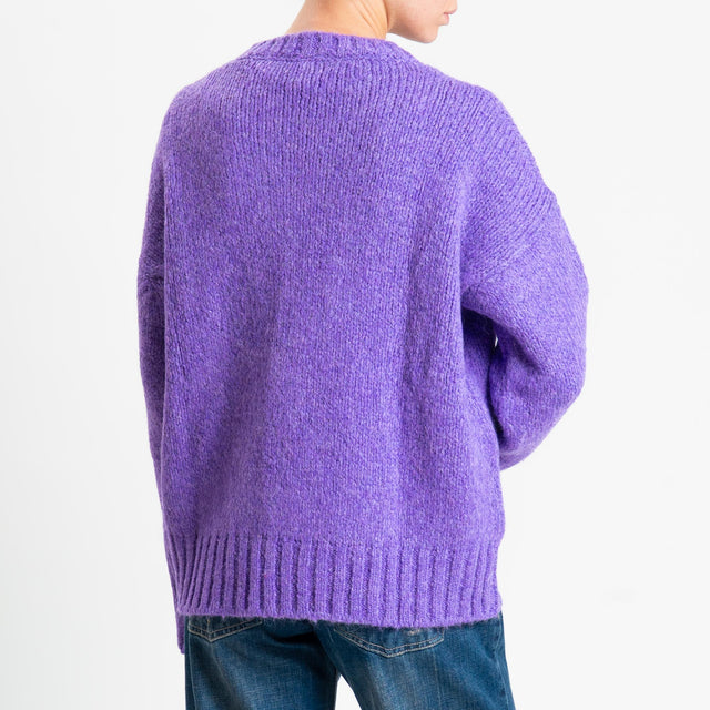 Vicolo-Maglia girocollo bordi a coste misto lana - glicine